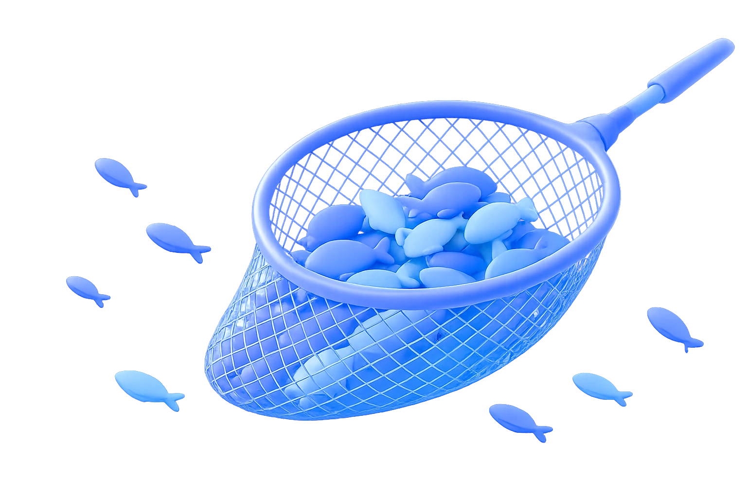 A fishing net scooping up a school of fish